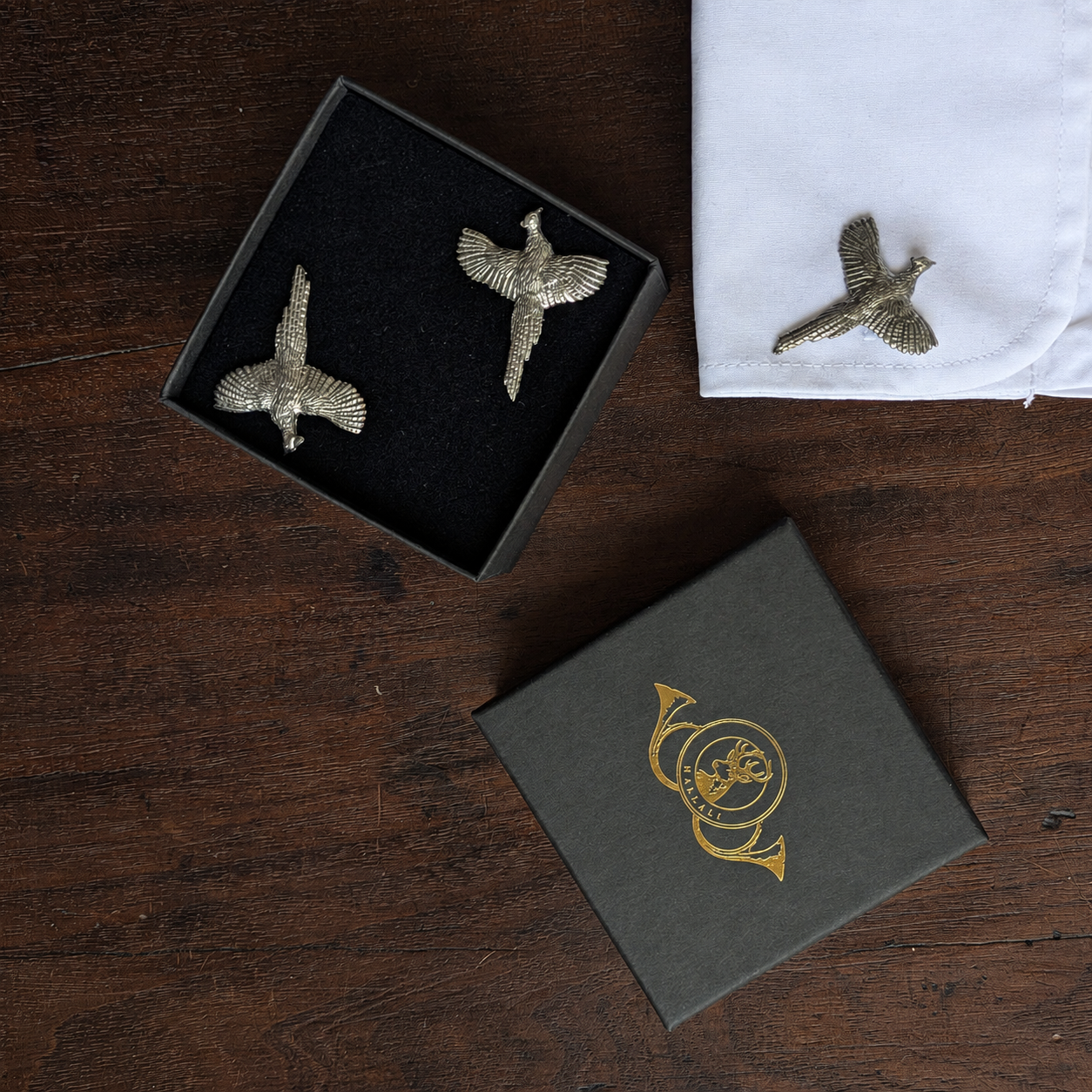 boutons de manchette pour chasseur Hallali motif faisan
