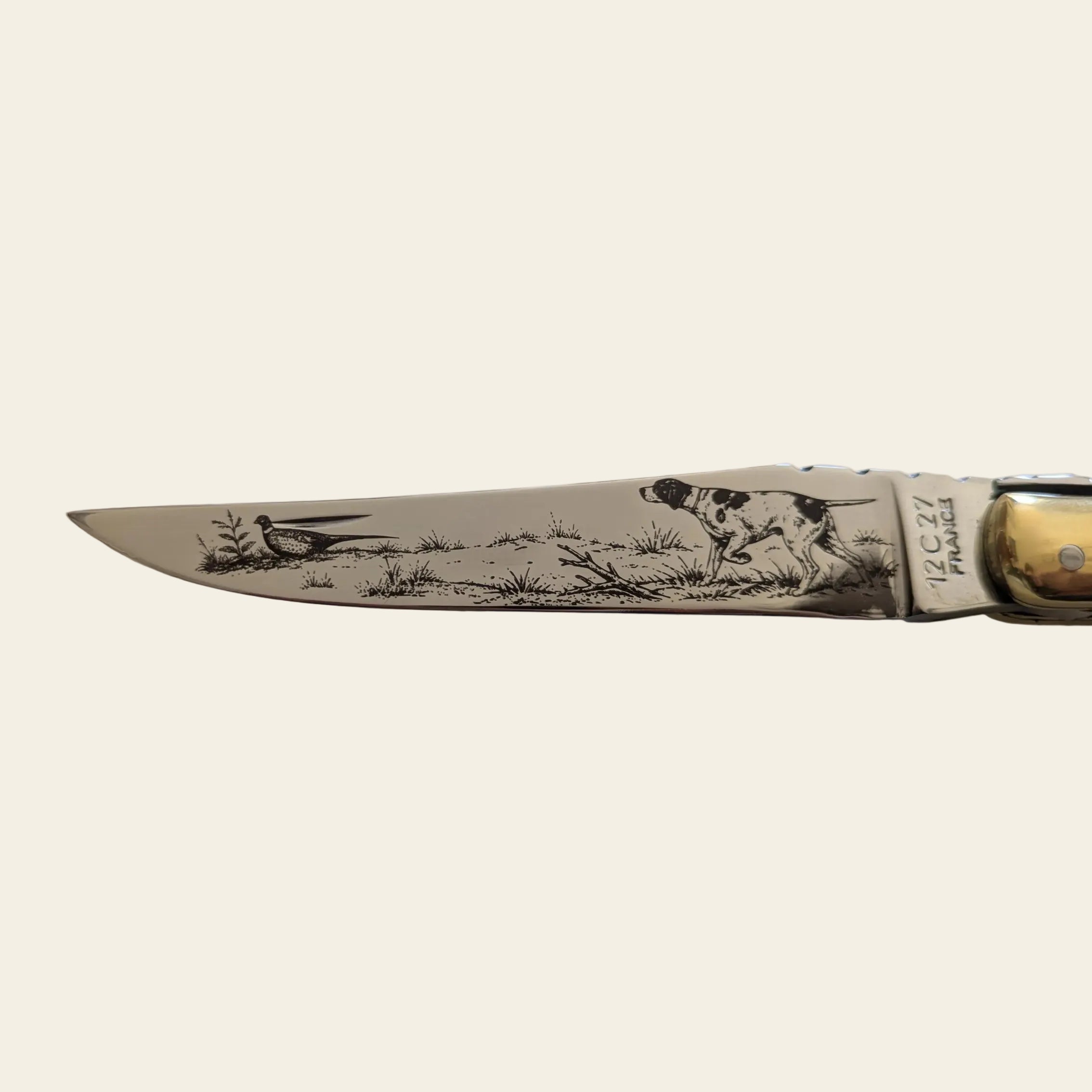 Gravure chasse couteau Hallali
